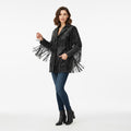Women's Black Leather Tassel Western Jacket - Front