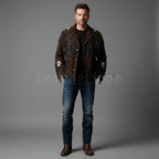 Men's Genuine Cowhide Motorcycle Leather Jacket - Front