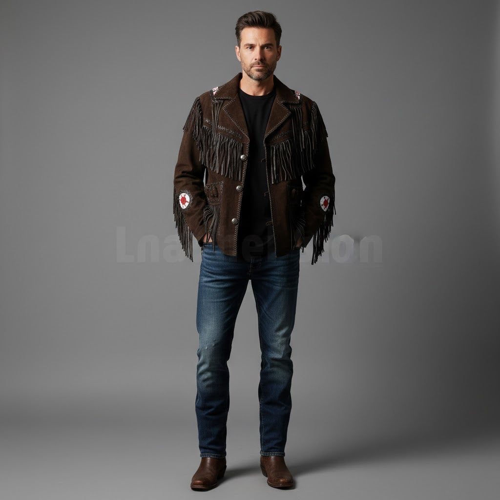 Men's Genuine Cowhide Motorcycle Leather Jacket - Front