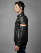 Men's Cafe Racer Motorcycle Leather Jacket - Left