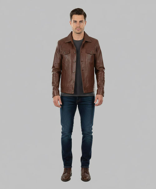 Brown Leather Jacket for Men - Front