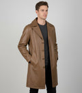 Men's Brown Leather Car Coat - Front