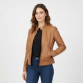 Women's Tan Leather Jacket - Front