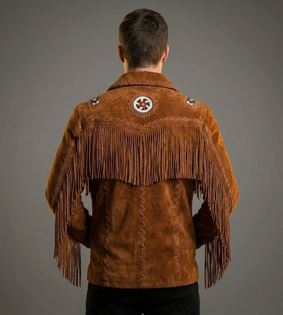 Men's Western Fringe Suede Leather Jacket - Left