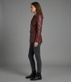 Women's Burgundy Real Leather Biker Jacket Classic Moto - Back