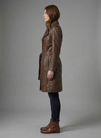 Women's Spanish Brown Leather Long Coat - Back