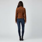 Women's Brown Suede Biker Jacket - Left