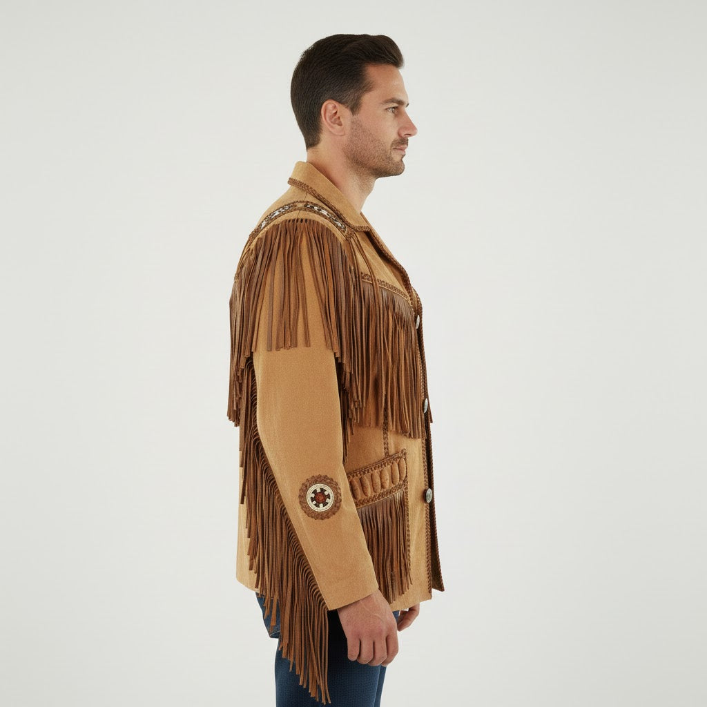 Men's Traditional Cowboy Western Leather Jacket - Back