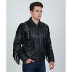 Men's Western Fringe Leather Jacket - Front