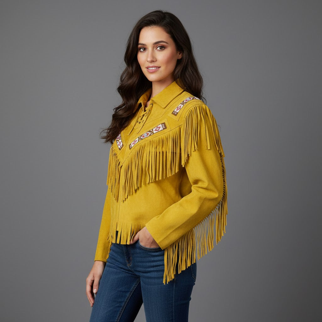 Women's Tassel Fringe Suede Jacket - Front