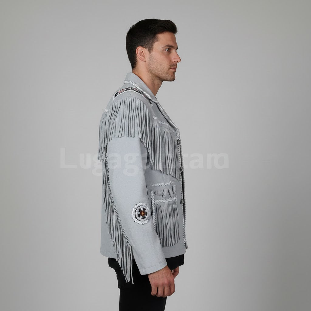 Men's Hand Stitched Suede Leather Cowboy Jacket - Left