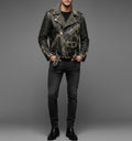 Men's Black Studded Leather Biker Jacket - Front