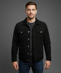 Men's Black Cafe Racer Suede Jacket - Front