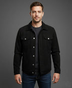 Men's Black Cafe Racer Suede Jacket - Front