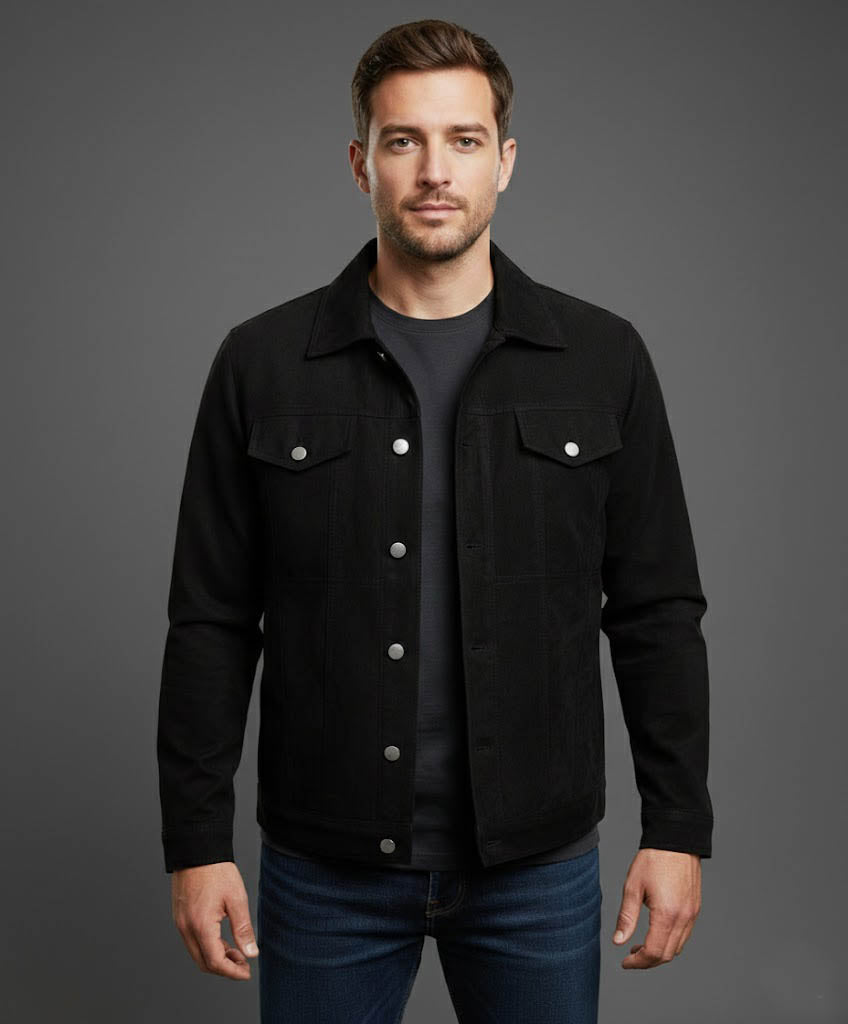 Men's Black Cafe Racer Suede Jacket - Front