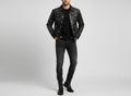 Men's Studded Black Leather Jacket - Front