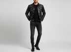 Men's Studded Black Leather Jacket - Front