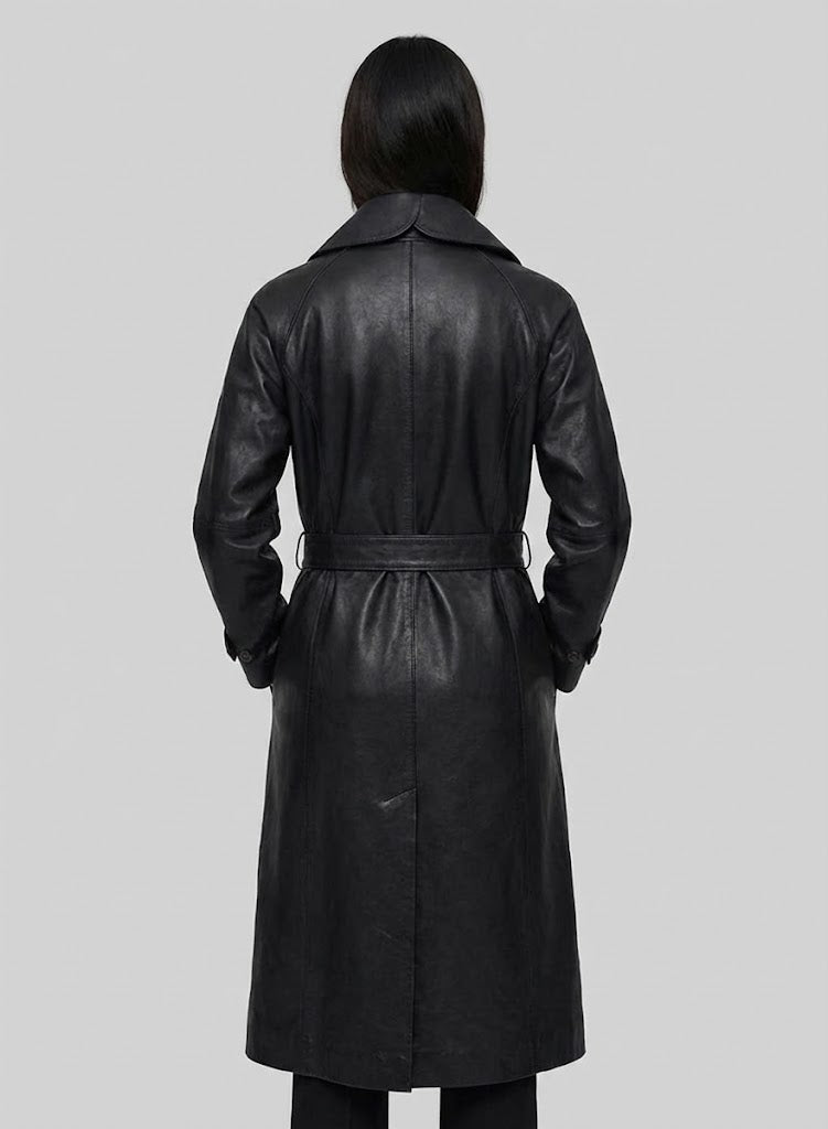 Women's Leather Long Coat - Left