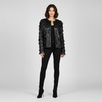 Women's Full Fringe Black Leather Jacket - Front