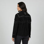 Women's Black Western Leather Jacket - Left