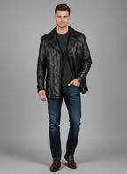 Connor Black Leather Coat for Men - Front