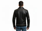 Men's Studded Black Leather Jacket - Left