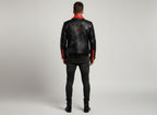 Men's Red and Black Studded Leather Jacket - Left