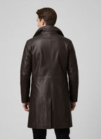 Men's Coffee Brown Leather Trench Coat - Left