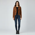 Women's Brown Suede Biker Jacket - Front