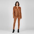 Women's Camel Western Leather Jacket - Front