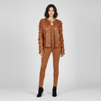 Women's Camel Western Leather Jacket - Front