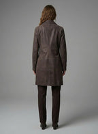 Women's Distressed Brown Leather Trench Coat - Left