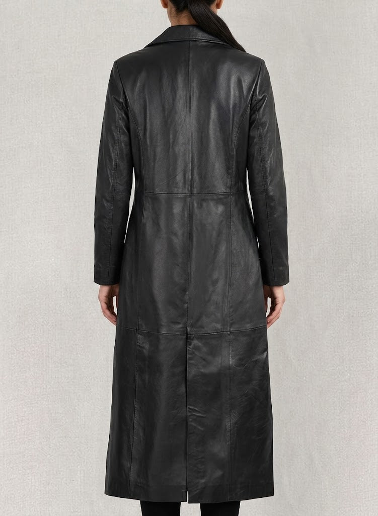 Handmade Sheepskin Leather Trench Coat - Left
