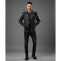 Men's Studded Lambskin Leather Jacket - Front