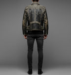 Men's Black Studded Leather Biker Jacket - Left