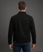 Men's Black Cafe Racer Suede Jacket - Left