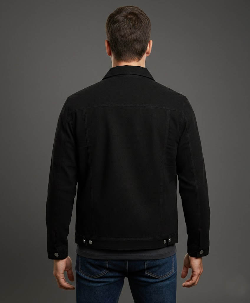 Men's Black Cafe Racer Suede Jacket - Left