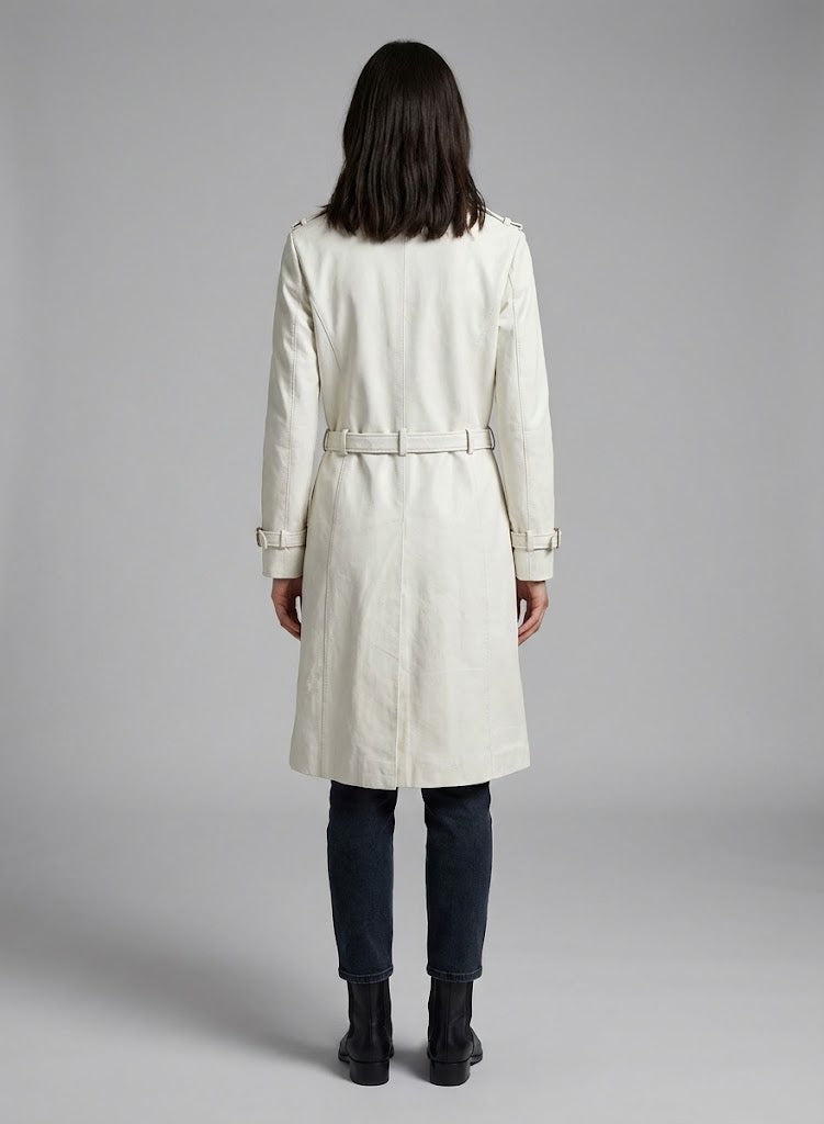 Women's Water-Resistant Long Cotton Trench Coat - Left