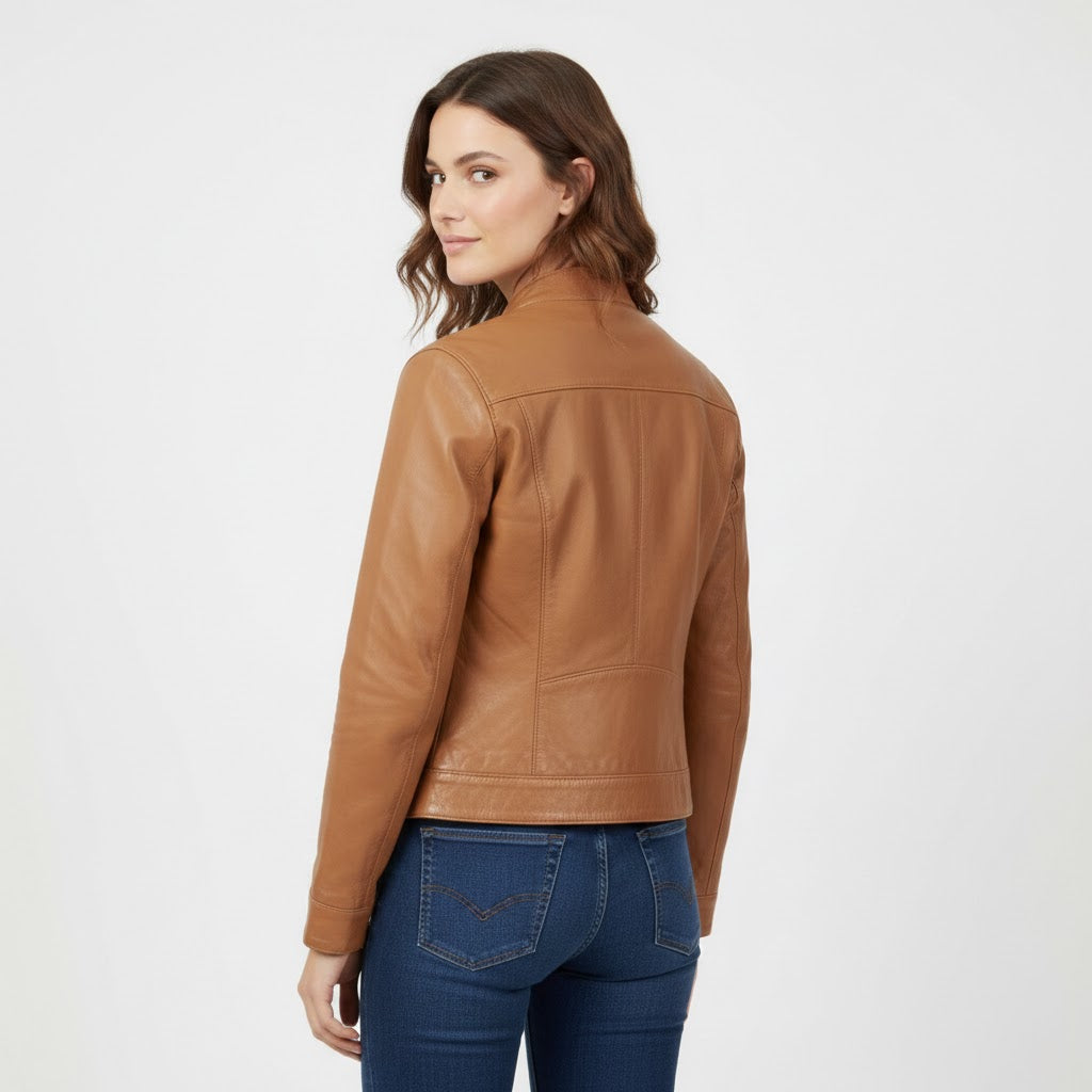 Women's Tan Leather Jacket - Left