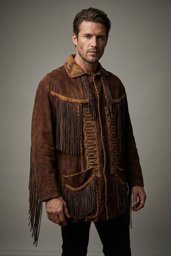 Men's Vintage Cowboy Western Leather Jacket - Front
