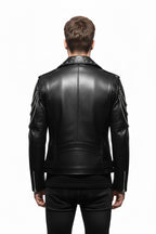 Black Leather Gothic Biker Jacket for Men - Left