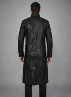 Men's Black Leather Trench Coat - Left