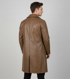 Men's Brown Leather Car Coat - Left