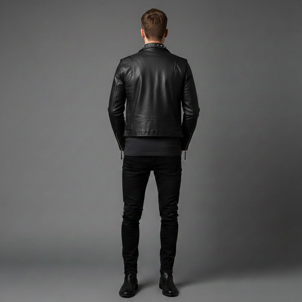 Men's Studded Black Leather Jacket Edition 2 - Left