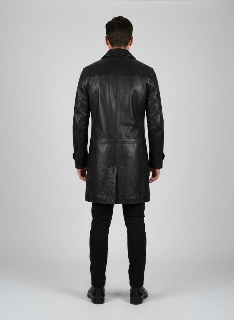 Black Leather Coat for Men - Left