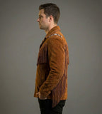 Men's Western Fringe Suede Leather Jacket - Back
