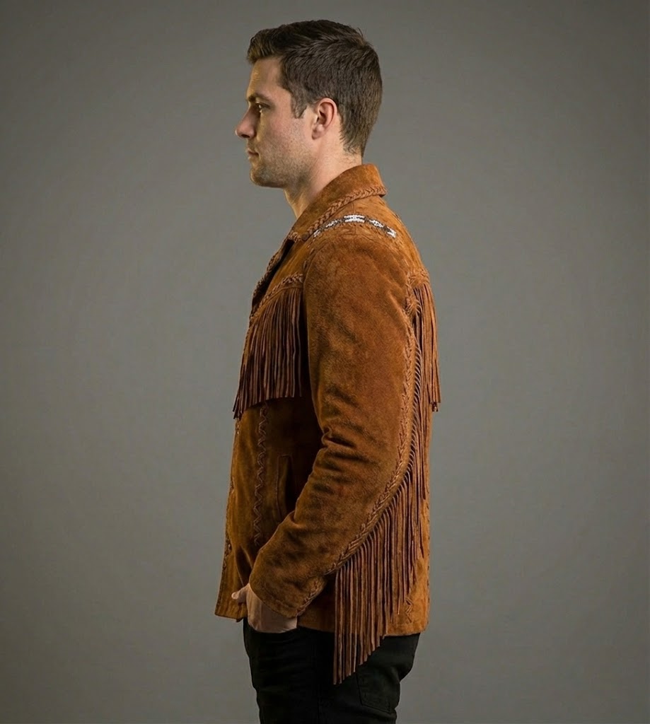 Men's Western Fringe Suede Leather Jacket - Back