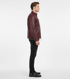 Maroon Cafe Racer Leather Jacket for Men - Left