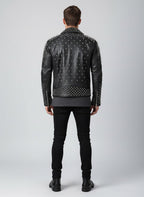 Men's Studded Punk Biker Leather Jacket - Left