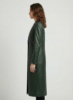 Green Long Leather Coat for Women - Left
